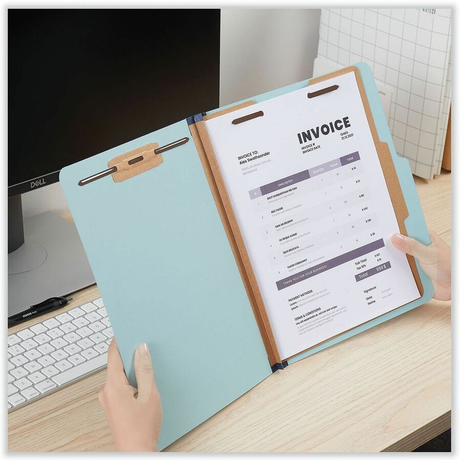 Universal 2/5 Tab Cut Letter Classification Folder - 8 1/2" x 11" - 1 3/4" Expansion - 4 Fastener(s) - 2" Fastener Capacity - Top Tab Location - Assorted Tab Position - 1 Divider(s) - Light Blue - 20 Box