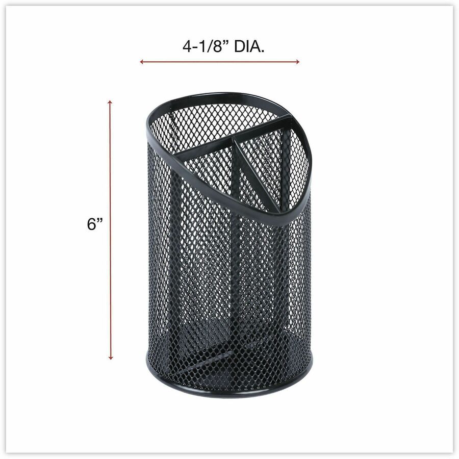 Universal Metal Mesh 3-Compartment Pencil Cup, 4.13" Diameter x 6"h, Black - 3 Compartment(s) - 6" Height - Black - Metal - 1 Each
