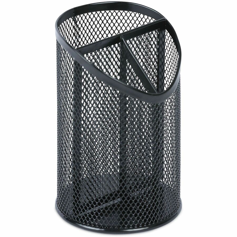 Universal Metal Mesh 3-Compartment Pencil Cup, 4.13" Diameter x 6"h, Black - 3 Compartment(s) - 6" Height - Black - Metal - 1 Each