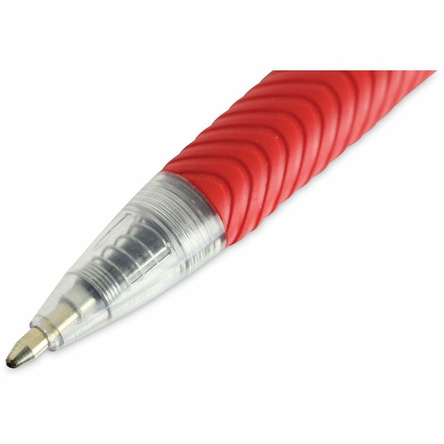 Universal Comfort Grip Ballpoint Pen - 1 mm Medium Conical Pen Point - Retractable - Red Ink - Clear, Red Barrel - 1 Dozen
