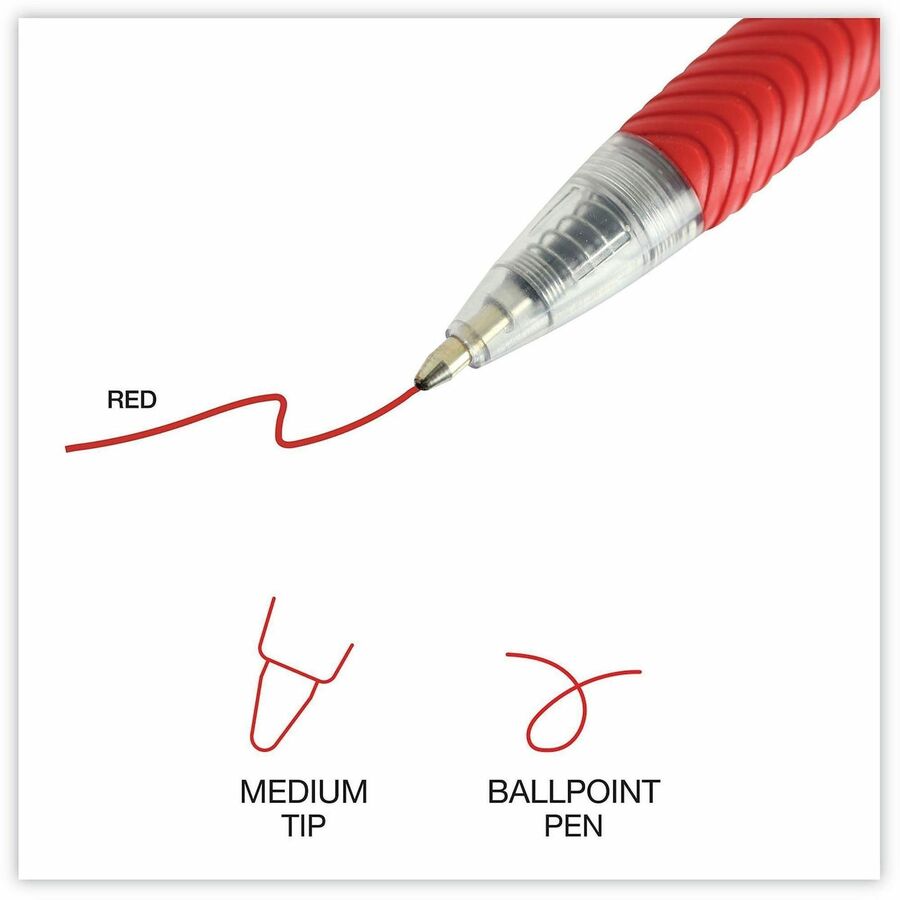 Universal Comfort Grip Ballpoint Pen - 1 mm Medium Conical Pen Point - Retractable - Red Ink - Clear, Red Barrel - 1 Dozen