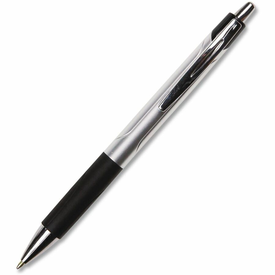 Universal Comfort Grip Ballpoint Pen - 1 mm Medium Conical Pen Point - Retractable - Black Ink - Silver, Black Barrel - 1 Dozen