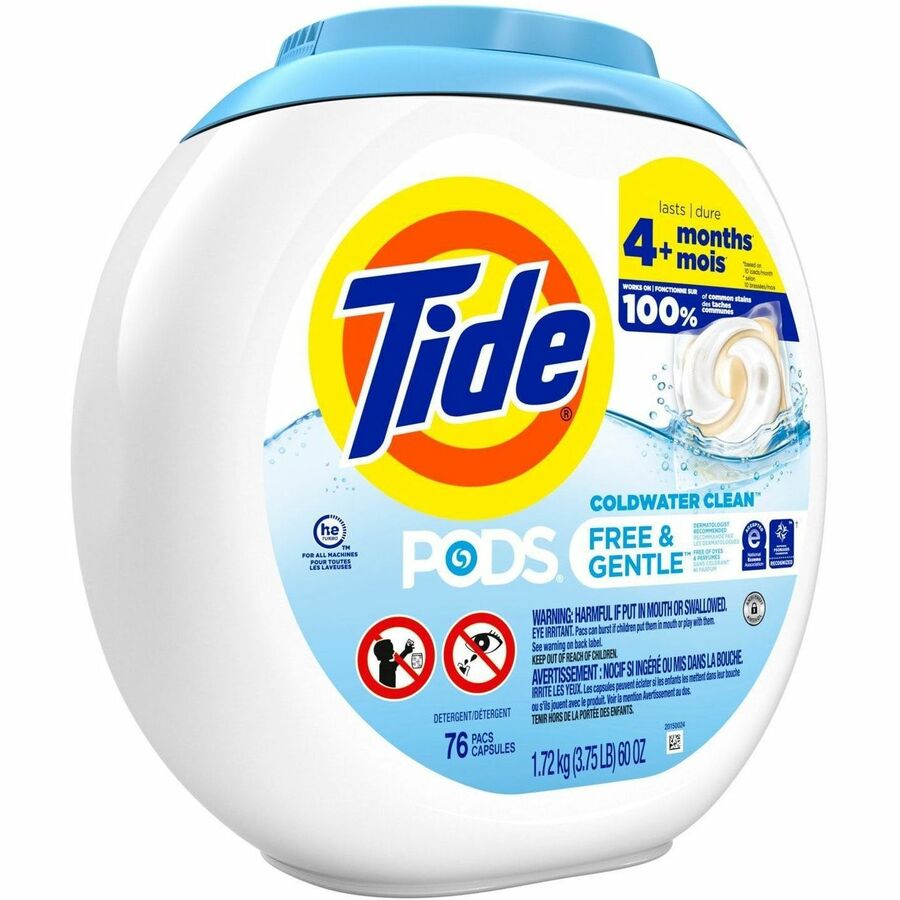 Tide Free & Gentle Laundry Detergent - For Household, Washing Machine - Liquid, Pod - Hypoallergenic, Dye-free, Color Safe, Unscented - 76