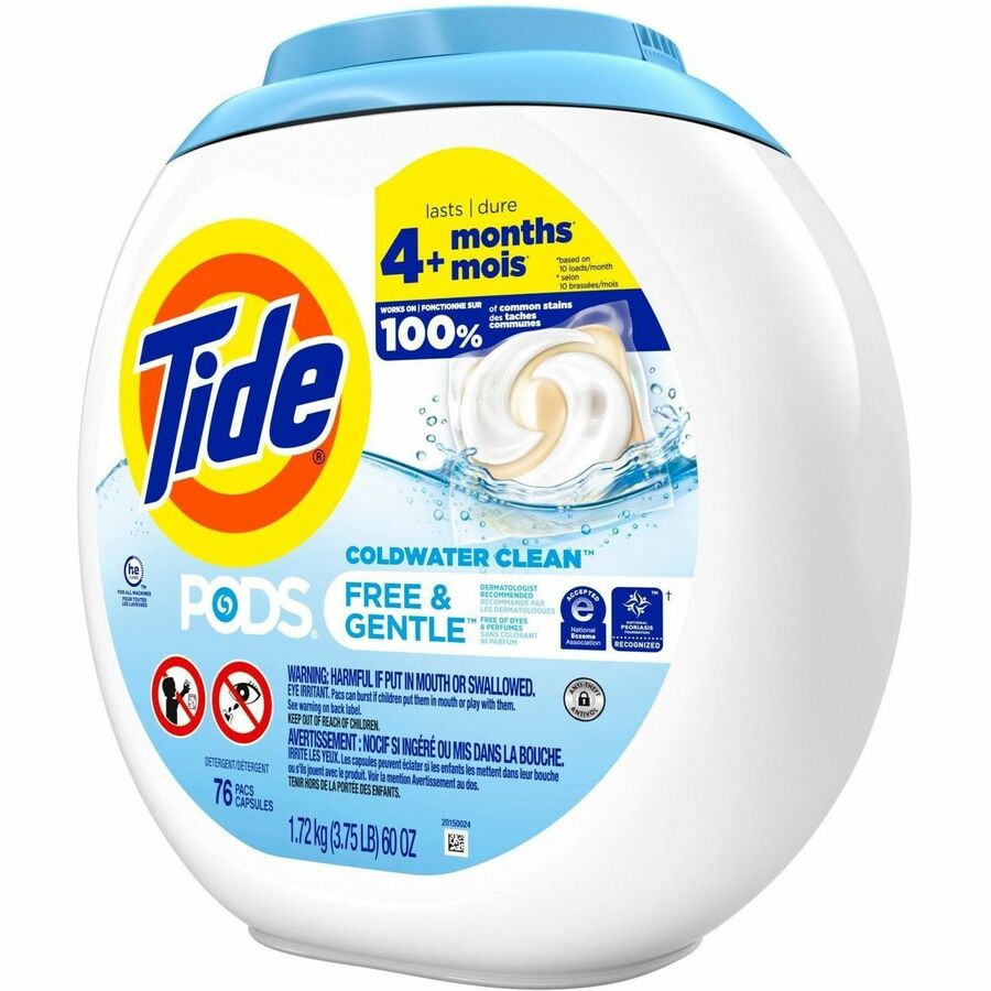 Tide Free & Gentle Laundry Detergent - For Household, Washing Machine - Liquid, Pod - Hypoallergenic, Dye-free, Color Safe, Unscented - 76