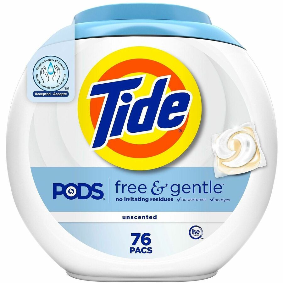 Tide Free & Gentle Laundry Detergent - For Household, Washing Machine - Liquid, Pod - Hypoallergenic, Dye-free, Color Safe, Unscented - 76