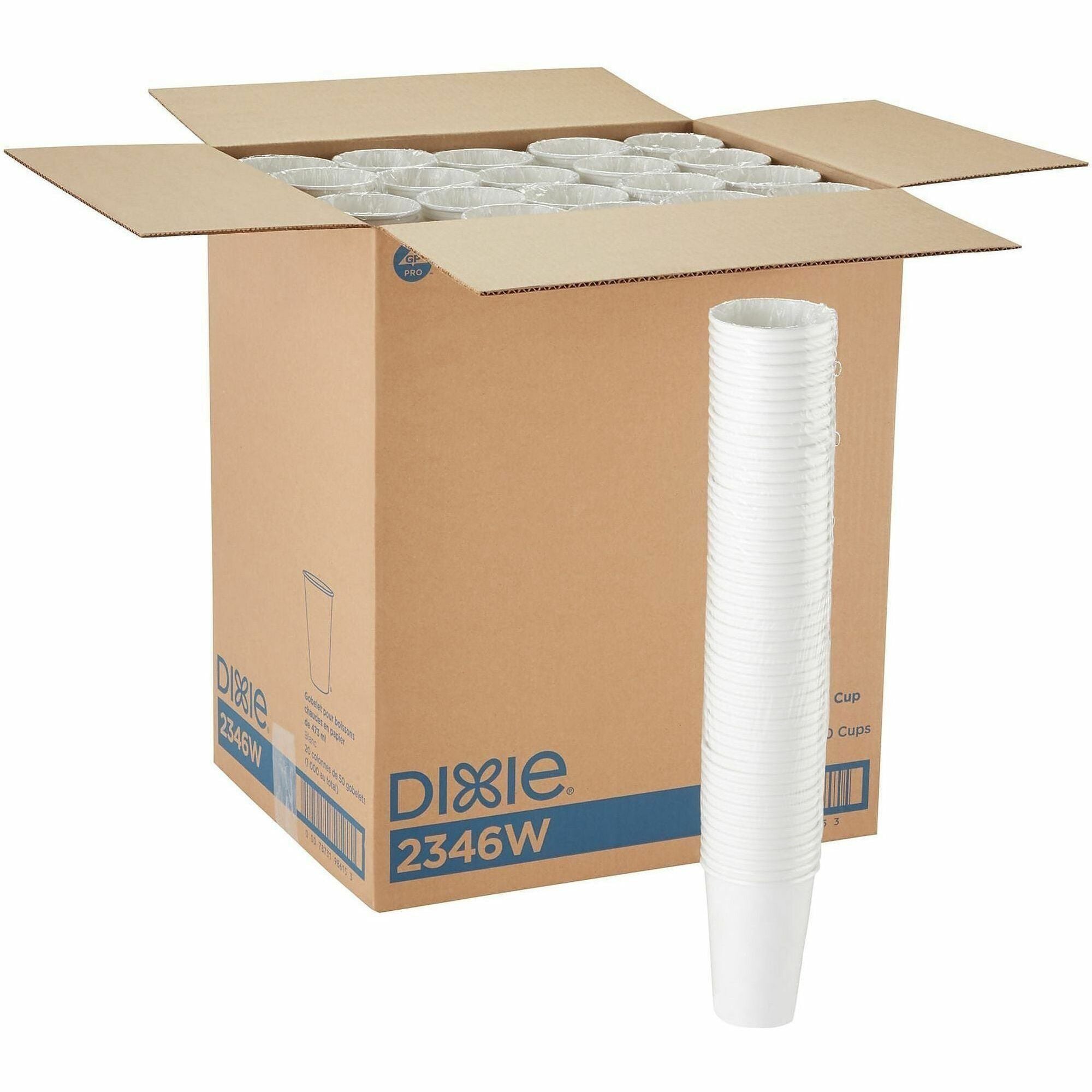 Dixie 16 Ounce Paper Hot Cups, White, 20 Packs / 50 Count Per Pack - 16 fl oz - White - Paper - Beverage, Hot Drink - 50 Cups/Pack - 20 Pack