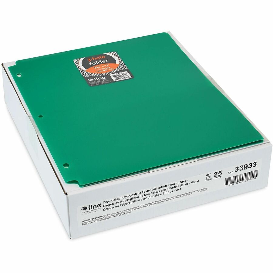 C-Line Letter Pocket Folder - 8 1/2" x 11" - 2 Pocket(s) - Poly, Polypropylene - Green - Heavyweight, Tear Resistant, Long Lasting, Pre-punched - 0% Recycled - 25 / Box