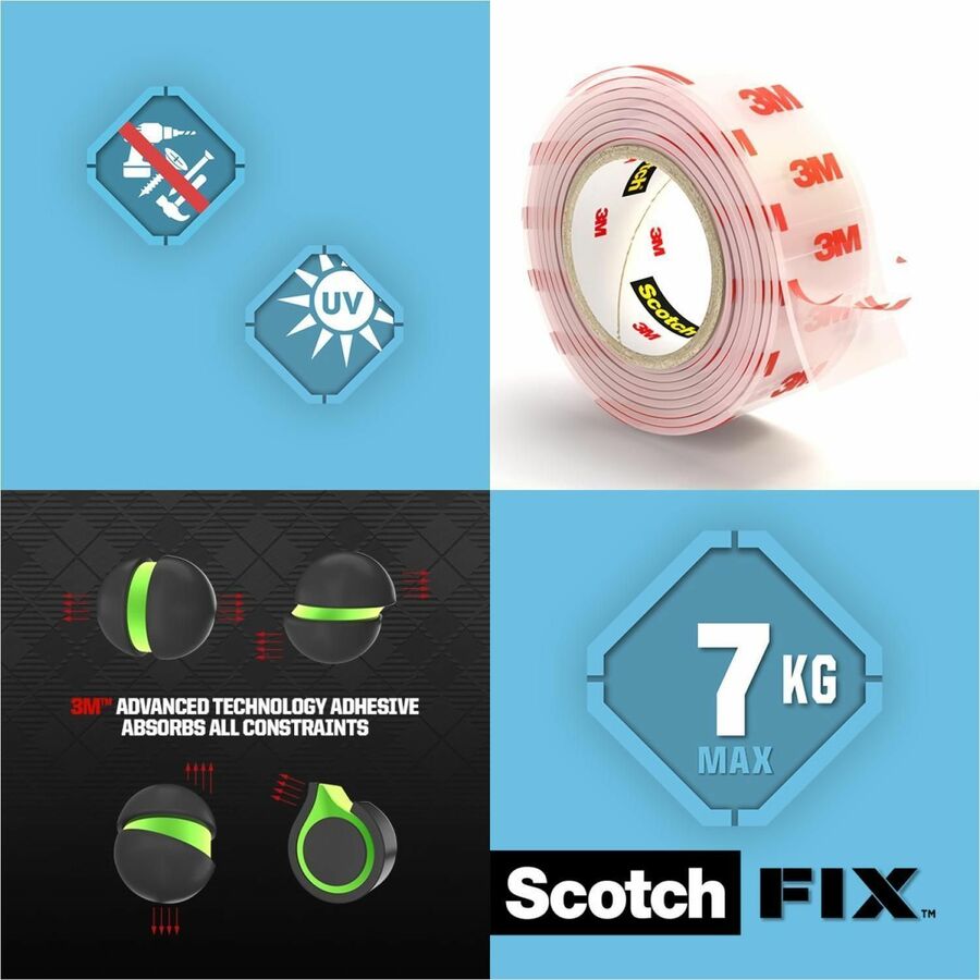Scotch Scotch-Mount Clear Double-Sided Mounting Tape - 5 ft Length x 1" Width - Clear - Acrylic Backing - Acrylic Adhesive - For Multi Surface, Multipurpose - 1 Roll