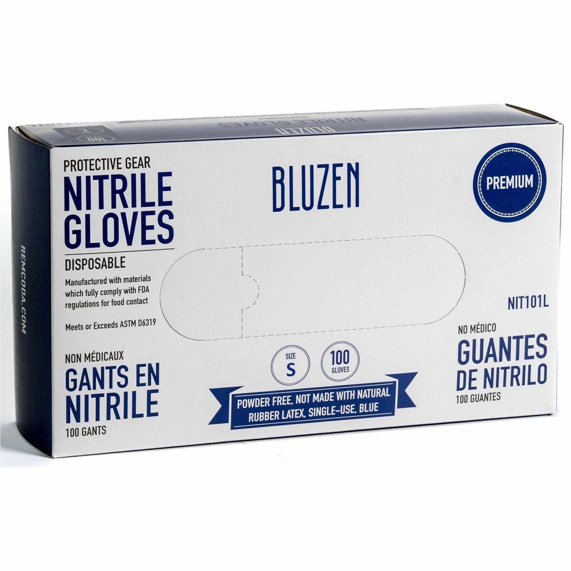 Remcoda Disposable Nitrile Gloves - 3 mil Thickness - Small Size - Nitrile - Blue - Durable, Comfortable - 100 / Box