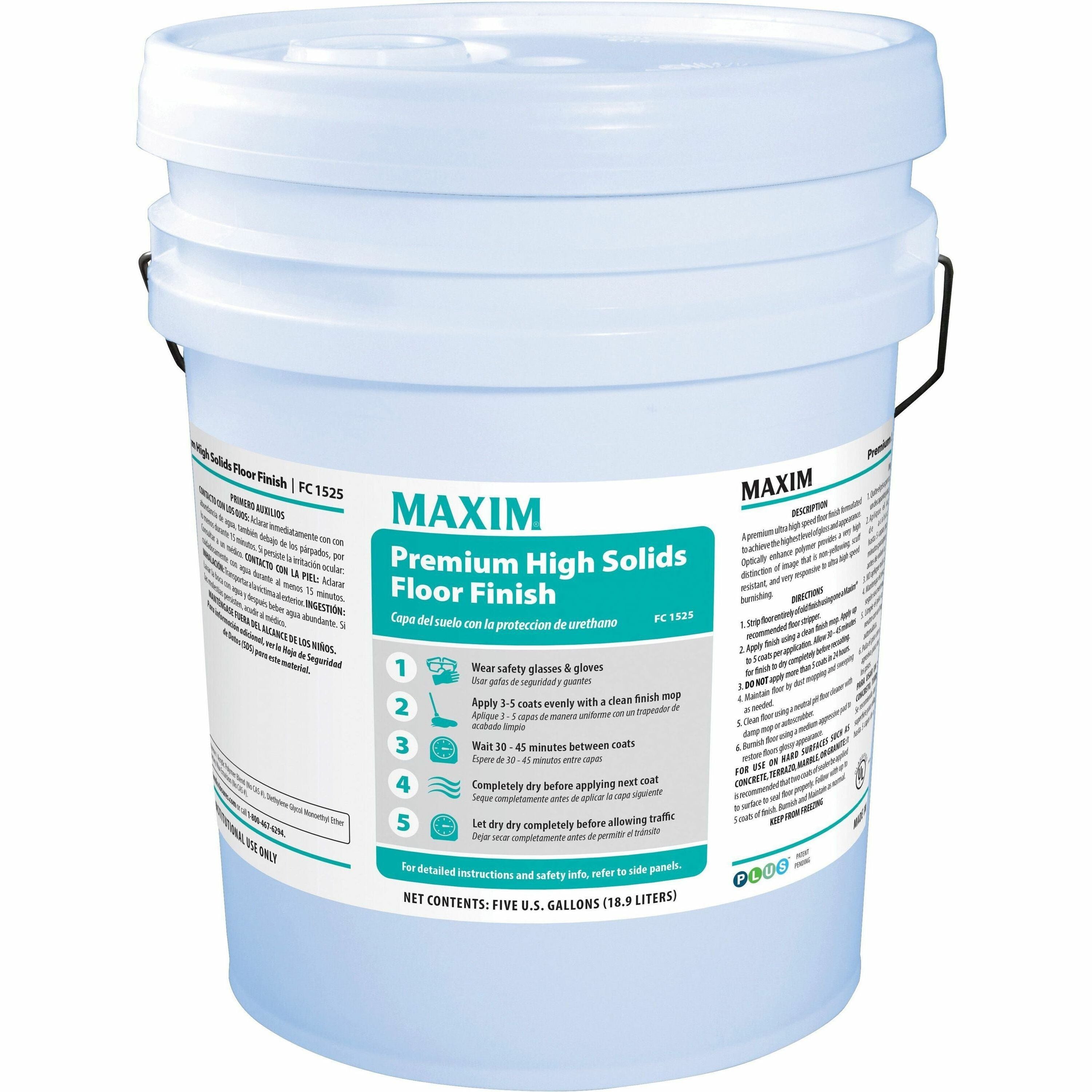 Midlab Premium High Solids Floor Finish - For Floor - Ready-To-Use - 640 fl oz (20 quart) - Non-yellowing, Scuff Resistant - White - 1 Each