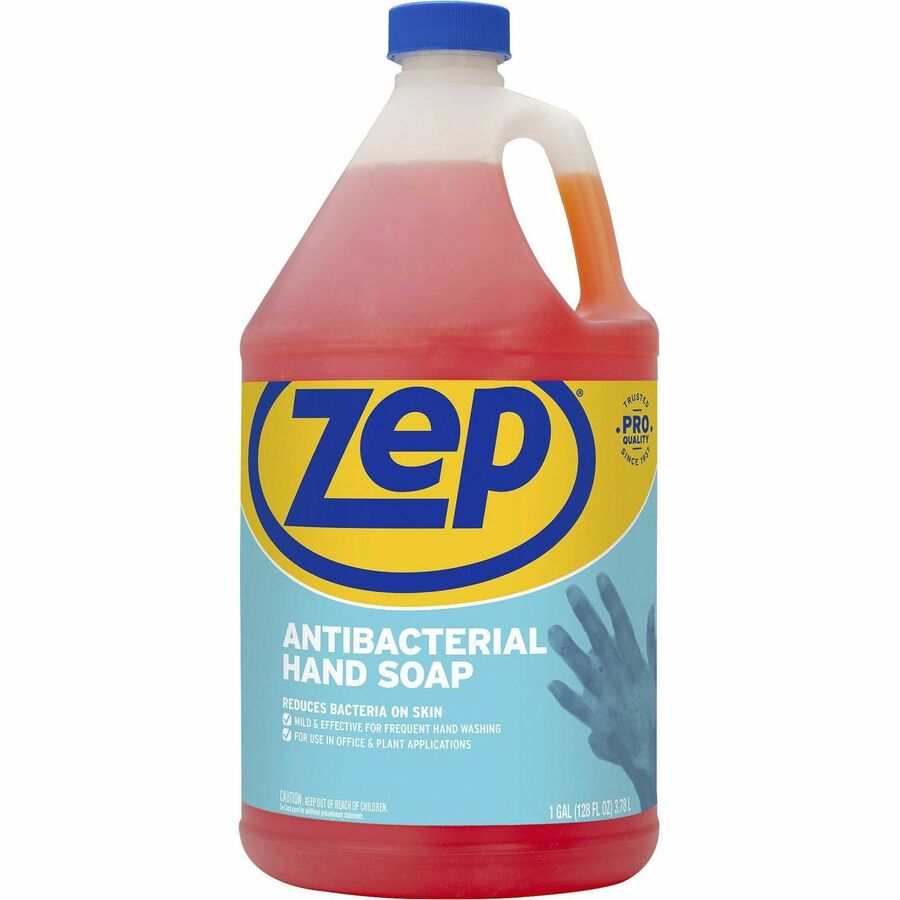 Zep Commercial Antimicrobial Hand Soap - Fresh Clean Scent - 1 gal - Kill Germs, Bacteria Remover, Soil Remover, Residue Remover, Dirt Remover, Grease Remover, Ink Remover, Tar Remover - Hand, Skin, Office, School, Home - Antibacterial - Amber - Non-ab...