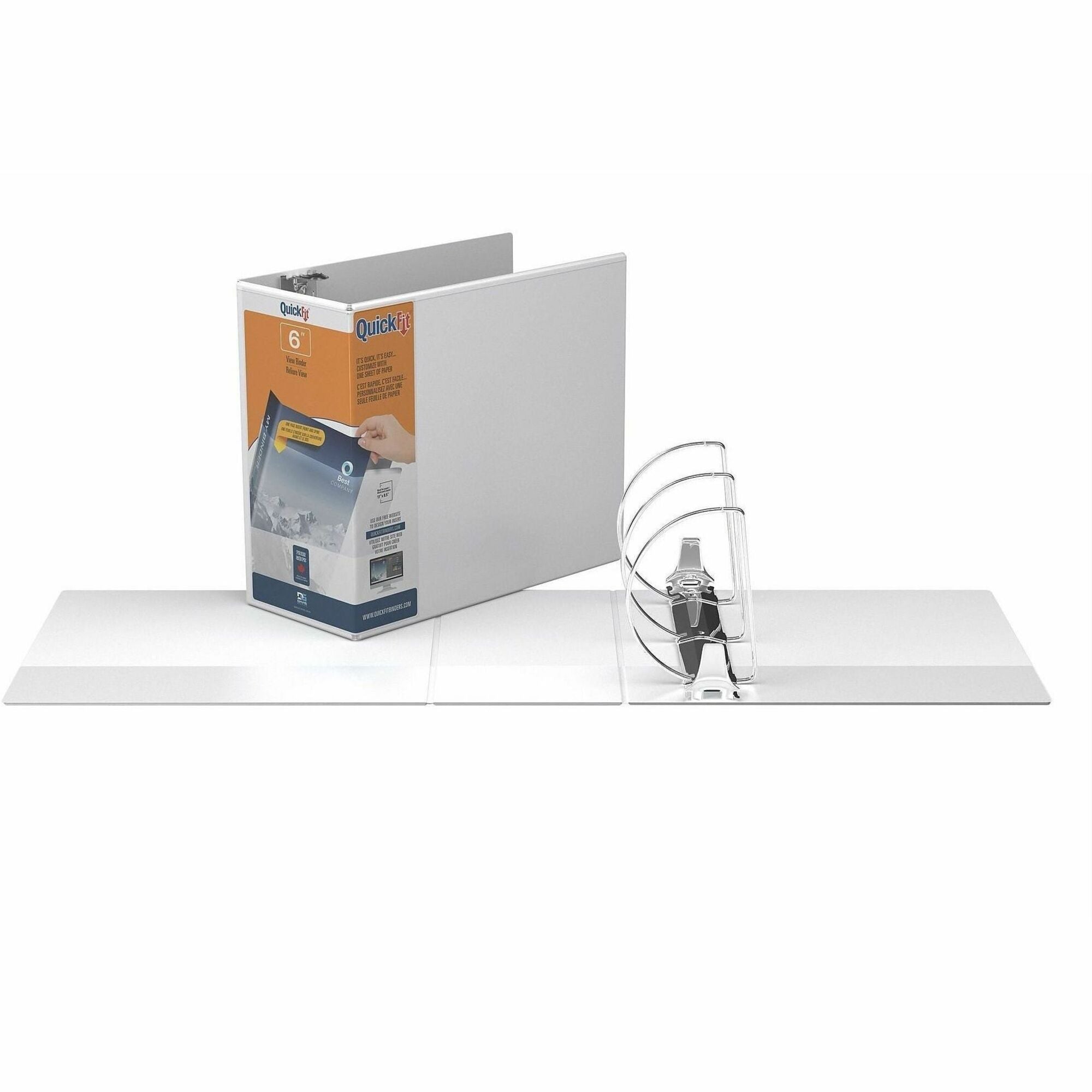 QuickFit View Binder, 3-Ring Binder, Angle D Ring, 6 Inch, White - 6" Binder Capacity - Letter - 8 1/2" x 11" Sheet Size - 1350 Sheet Capacity - 3 x 6" Ring(s) - Fastener(s): D-Ring - Pocket(s): 2, Inside Front & Back - Polypropylene - White - Heavy Du...