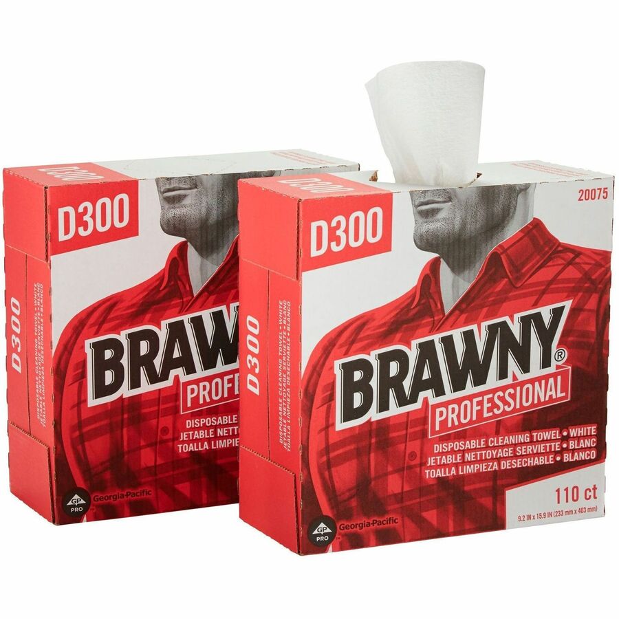 Brawny&reg; Professional D300 DRC Wipers - 1 Ply - 9.20" Width x 15.60" Length - White - 10 / Carton