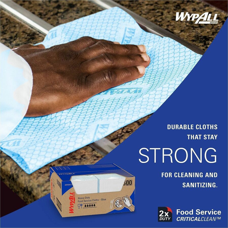 Wypall Critical Clean Foodservice Cloths - Quarter-fold - 12.50" Width x 23.50" Length - Blue - Hydroknit, Cellulose, Polypropylene - 200 Sheets/ - 200 / Box