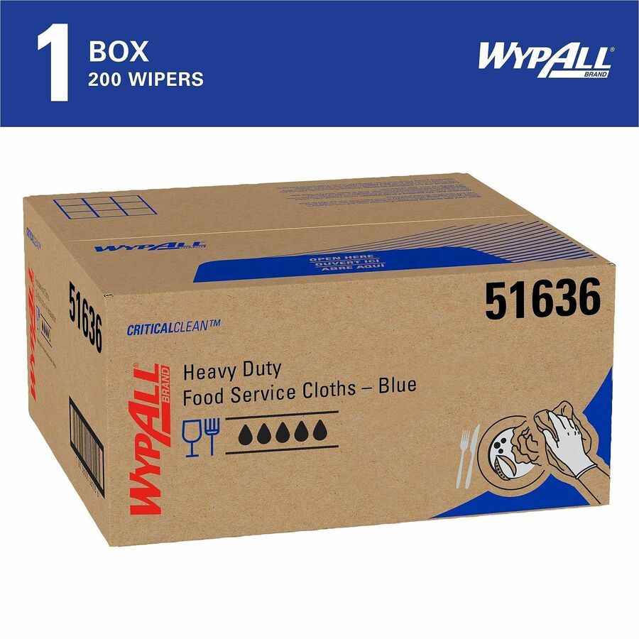 Wypall Critical Clean Foodservice Cloths - Quarter-fold - 12.50" Width x 23.50" Length - Blue - Hydroknit, Cellulose, Polypropylene - 200 Sheets/ - 200 / Box