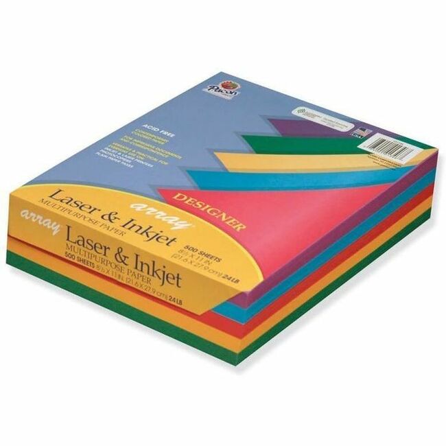 Pacon Array Designer Colors Multi-purpose Paper - Letter - 8 1/2" x 11" - 24 lb Basis Weight - Acid-free, Recyclable - Assorted - 500 Sheets - 500 / Ream