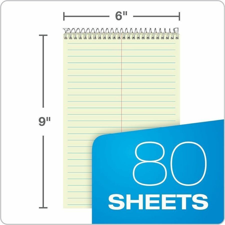 Ampad White Cover Steno Book - 80 Sheets - 160 Pages - Spiral Bound - Gregg Ruled Margin - 20 lb Basis Weight - 6" x 9" Sheet Size - Green Tint Paper - White Chipboard Cover - Portable, Spiral Bound, Sturdy Cover - 6 / Pack