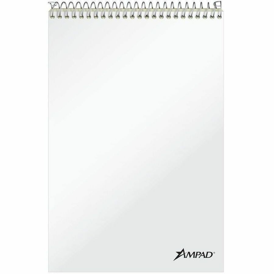 Ampad White Cover Steno Book - 80 Sheets - 160 Pages - Spiral Bound - Gregg Ruled Margin - 20 lb Basis Weight - 6" x 9" Sheet Size - Green Tint Paper - White Chipboard Cover - Portable, Spiral Bound, Sturdy Cover - 6 / Pack