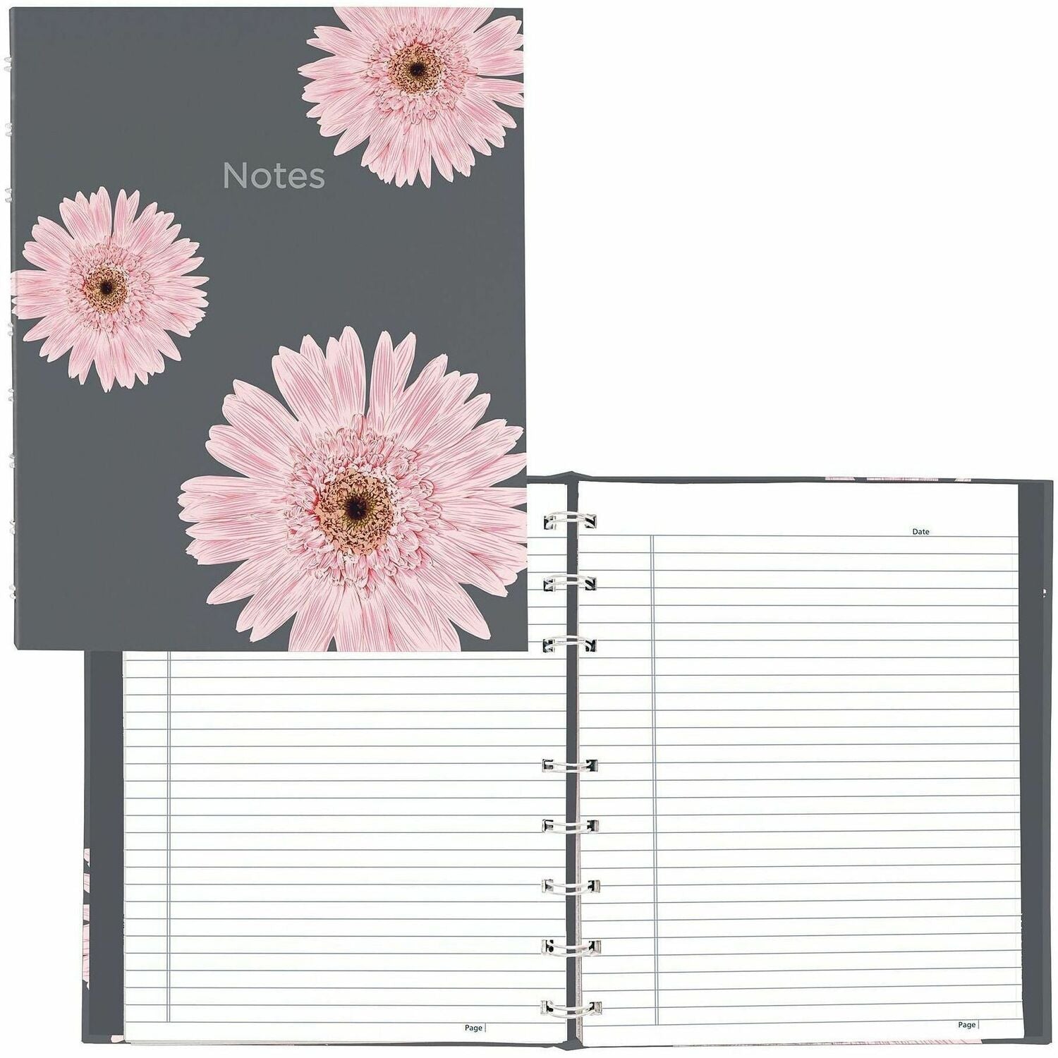 Blueline NotePro Pink Daisy Notebook - 150 Pages - Twin Wirebound - Ruled Margin - 9 1/4" x 7 1/4" Sheet Size - Pink Daisy Cover - Micro Perforated, Note Section, Hard Cover, Sturdy, Self-adhesive Tab, Storage Pocket, Acid-free Paper, Fade Resistant, I...