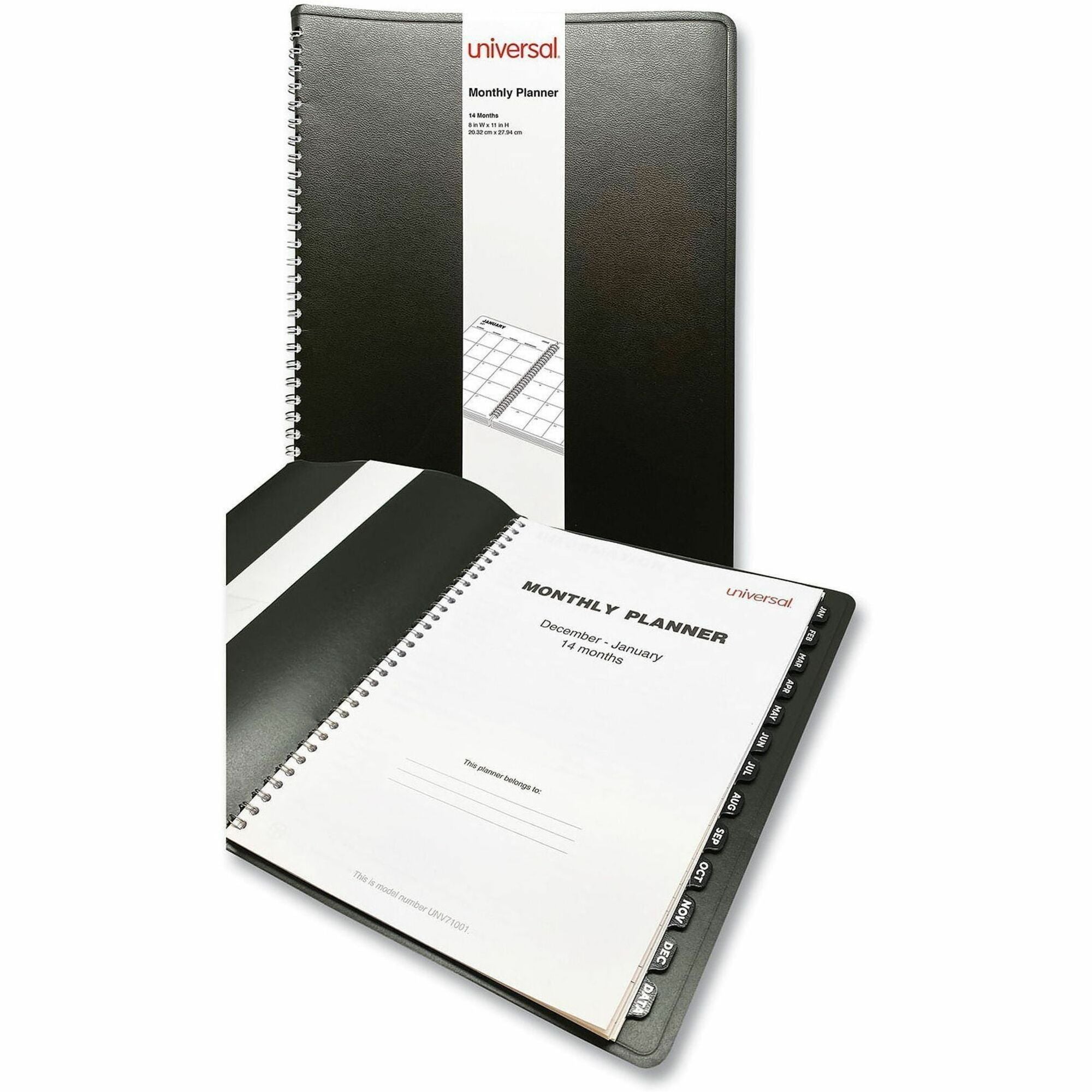 Universal Planner - Large - Monthly - 14 Month - December 2025 to January 2027 - 1 Month Double Page Layout - 8" x 11" Sheet Size - White Sheet - Twin Wire - Black Pajco Lexide, Faux Leather Cover - Future Planning Page, Dates to Remember Page, Holiday...
