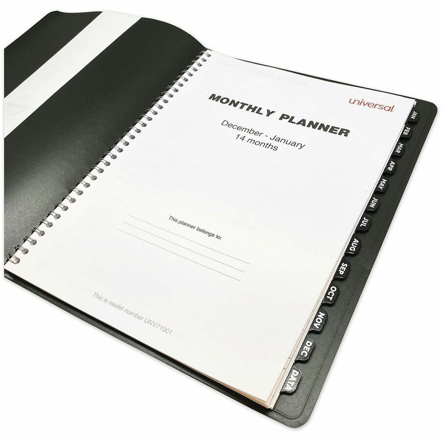Universal Planner - Large - Monthly - 14 Month - December 2025 to January 2027 - 1 Month Double Page Layout - 8" x 11" Sheet Size - White Sheet - Twin Wire - Black Pajco Lexide, Faux Leather Cover - Future Planning Page, Dates to Remember Page, Holiday...