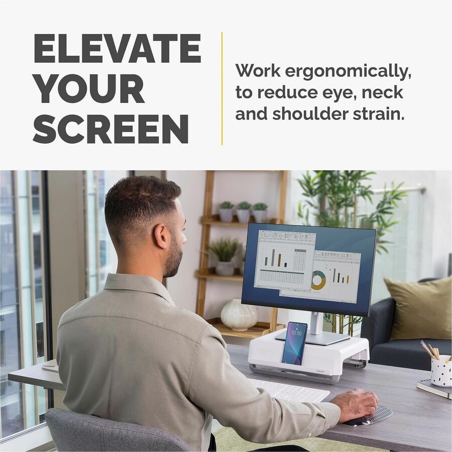 Fellowes Breyta Monitor Stand - White - For Monitor - Adjustable Height, Ergonomic