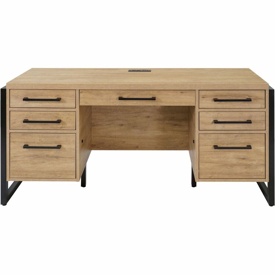Martin Mason Concrete Laminate Unit - 31" Height x 66" Width x 30" Depth - Total Drawer(s): 7 - Double Pedestal - Material: Thermofused Laminate (TFL) - Finish: Monarca Natural, Wood - Center Drawer, Storage Drawer, Cable Management, Grommet, Heavy Dut...