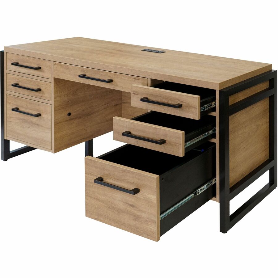 Martin Mason Concrete Laminate Unit - 31" Height x 66" Width x 30" Depth - Total Drawer(s): 7 - Double Pedestal - Material: Thermofused Laminate (TFL) - Finish: Monarca Natural, Wood - Center Drawer, Storage Drawer, Cable Management, Grommet, Heavy Dut...