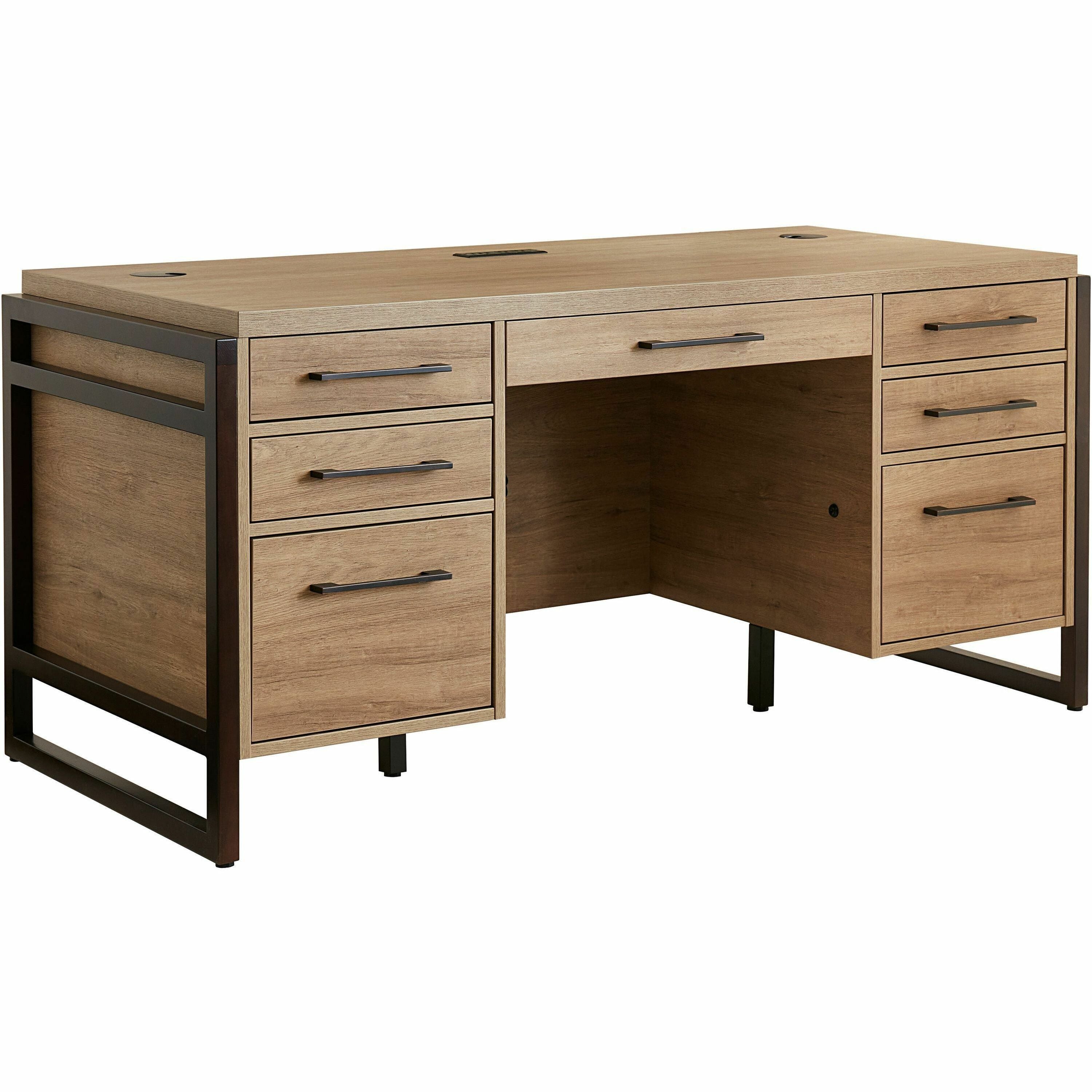 Martin Mason Concrete Laminate Unit - 31" Height x 66" Width x 30" Depth - Total Drawer(s): 7 - Double Pedestal - Material: Thermofused Laminate (TFL) - Finish: Monarca Natural, Wood - Center Drawer, Storage Drawer, Cable Management, Grommet, Heavy Dut...