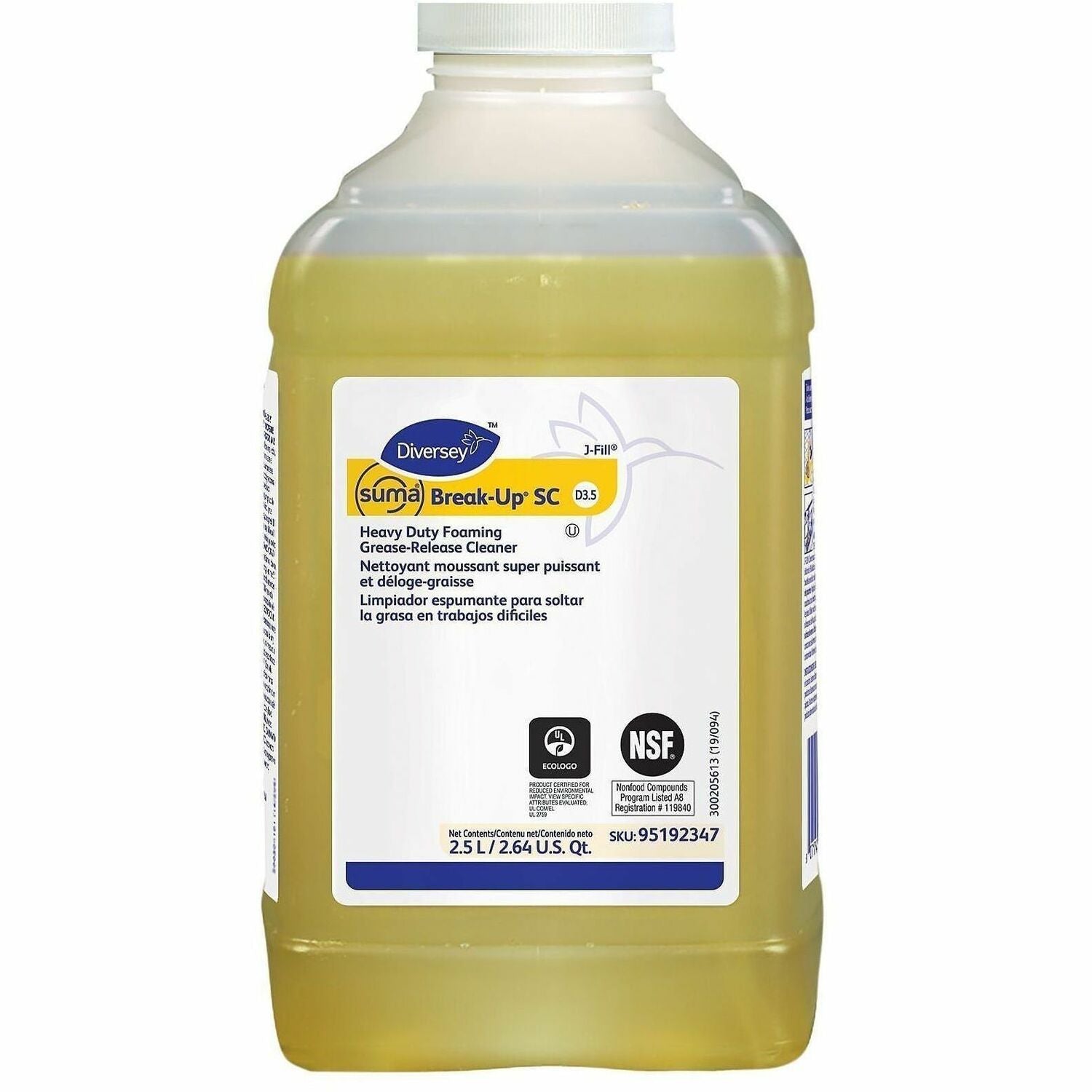 Suma Break-Up SC D3.5 - For Multipurpose - Ready-To-Use/Concentrate - Liquid - 84.5 fl oz (2.6 quart) - 11.36 to 13.9 pH - Surfactant Scent - Kosher, Solvent-free, Rinse-free, Heavy Duty - Yellow - 2 / Pack