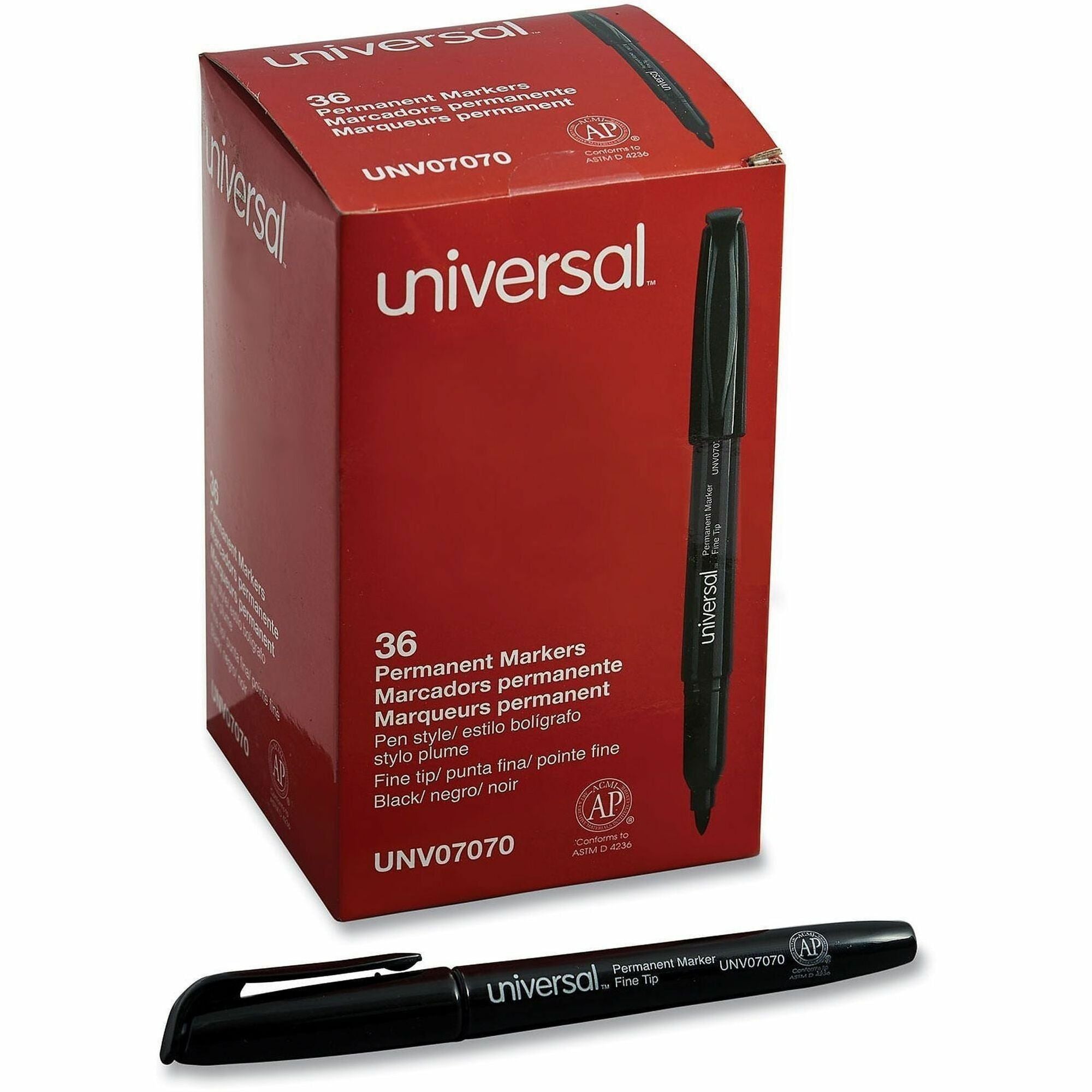 Universal Pen-Style Permanent Marker Value Pack, Fine Bullet Tip, Black, 36/Pack - Bullet, Fine Marker Point - Black Ink - General Purpose - 36 / Pack