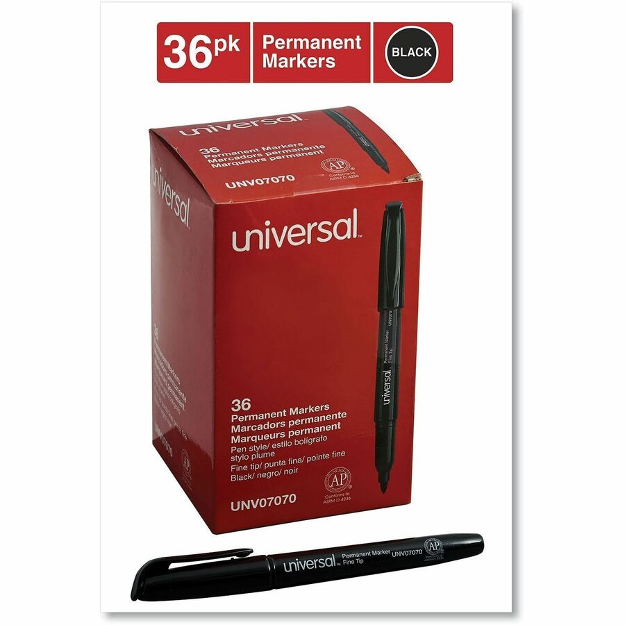 Universal Pen-Style Permanent Marker Value Pack, Fine Bullet Tip, Black, 36/Pack - Bullet, Fine Marker Point - Black Ink - General Purpose - 36 / Pack