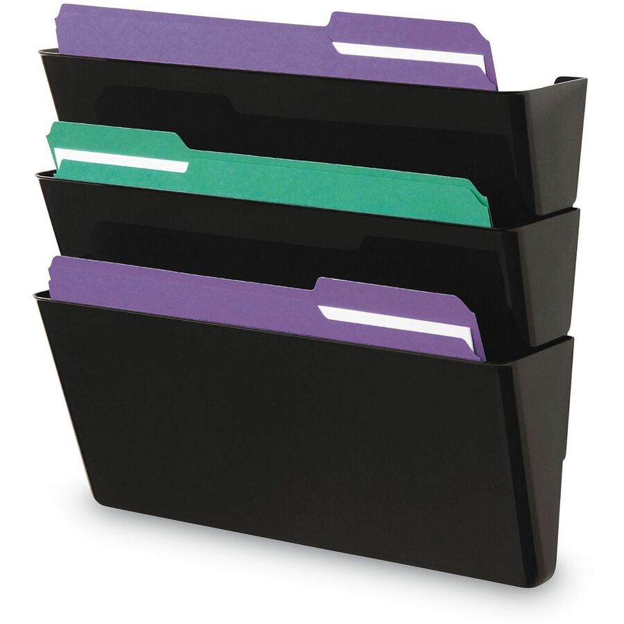 Universal Wall File Pockets, 3 Sections, Letter Size,13" x 4.13" x 14.5" , Black, 3/Pack - 3 Pocket(s) - 14.50" Height x 13" Width x 4.13" Depth - Expandable - Black - Plastic - 3 / Pack