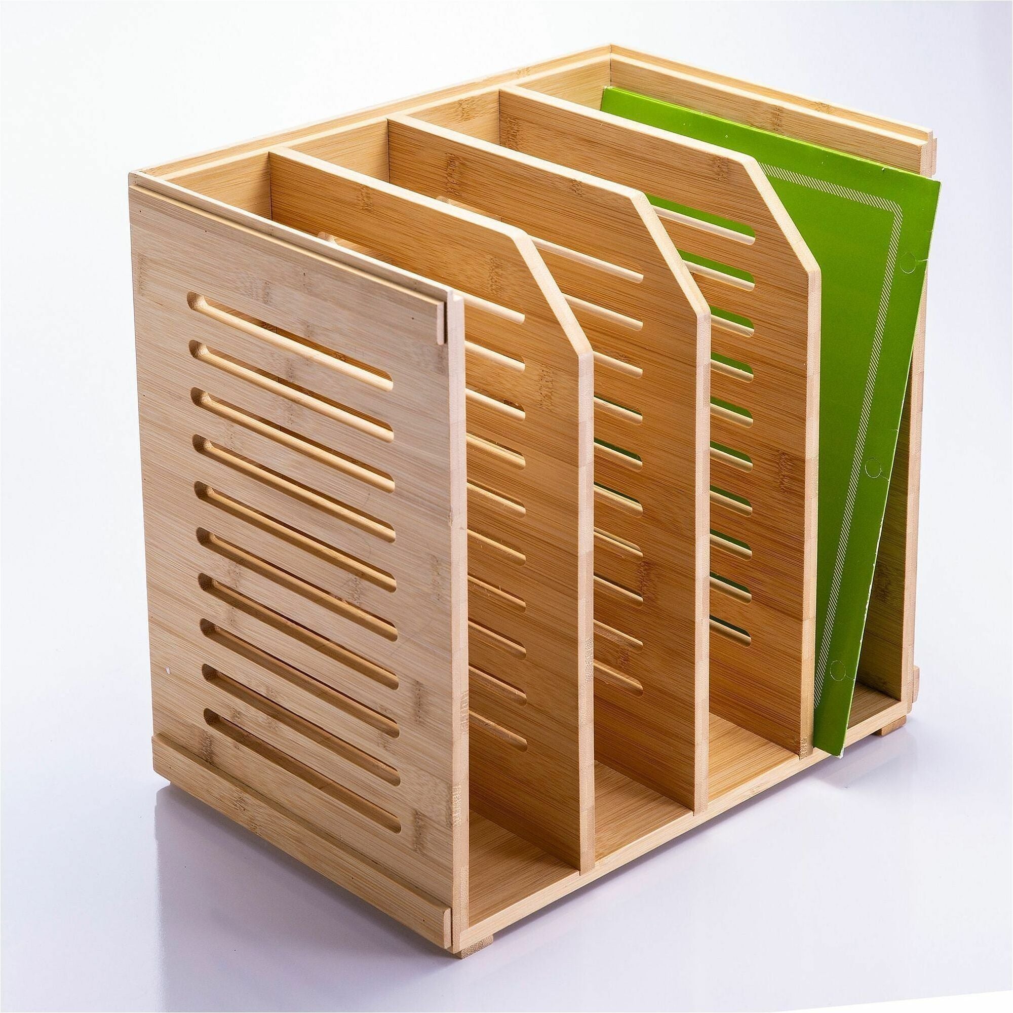 Officemate Bamboo Magazine File - 4 Compartment(s) - Horizontal/Vertical - 5.28" Height x 14.09" Width x 8.62" Depth - Stackable - Durable, Stackable - Natural - Bamboo - 1 Each