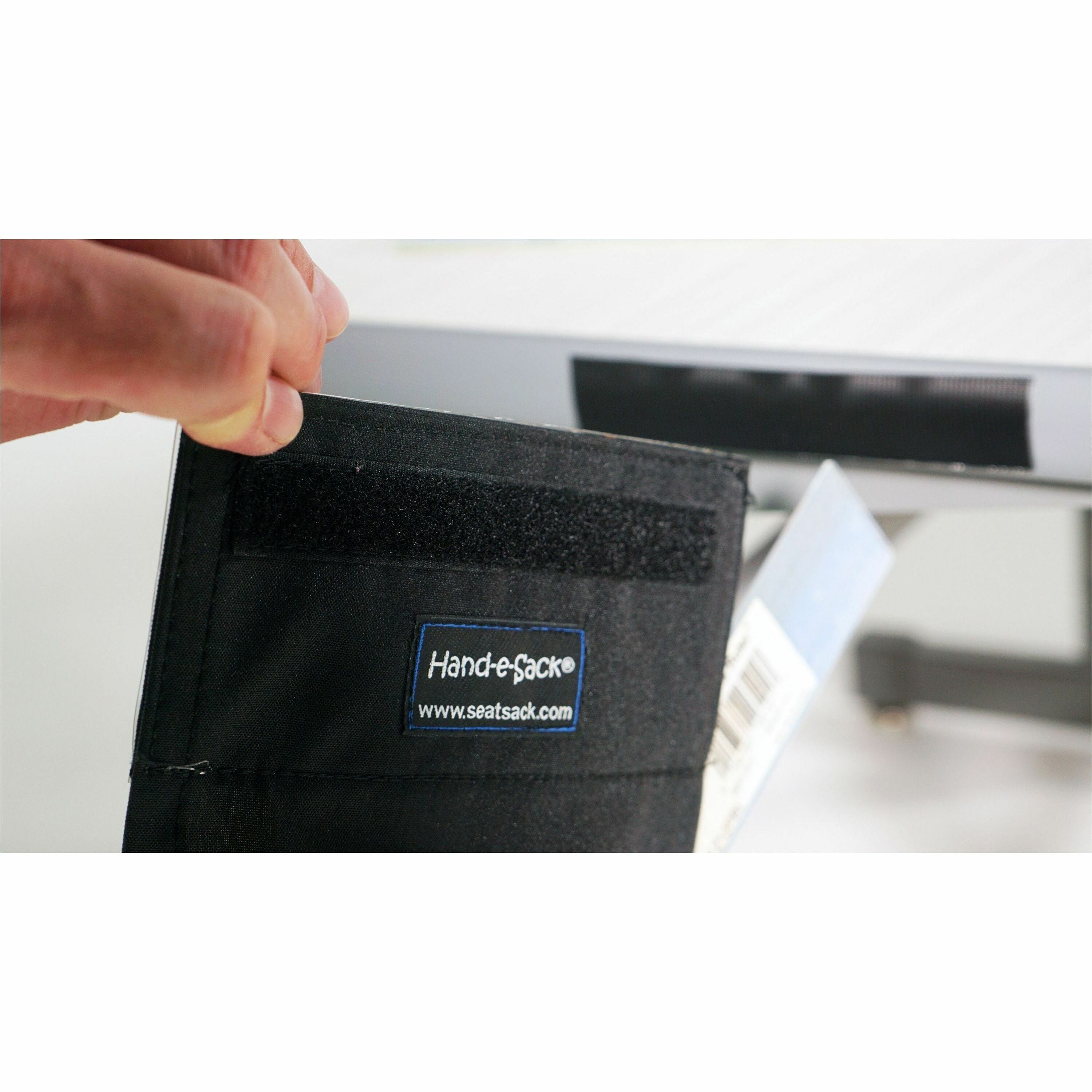 Seat Sack Hand-e-Sack Storage Pouches - Desk - Hook & Loop Closure, Interlockable, Storage Space, Tear Resistant, Adhesive - Black - 100 / Carton