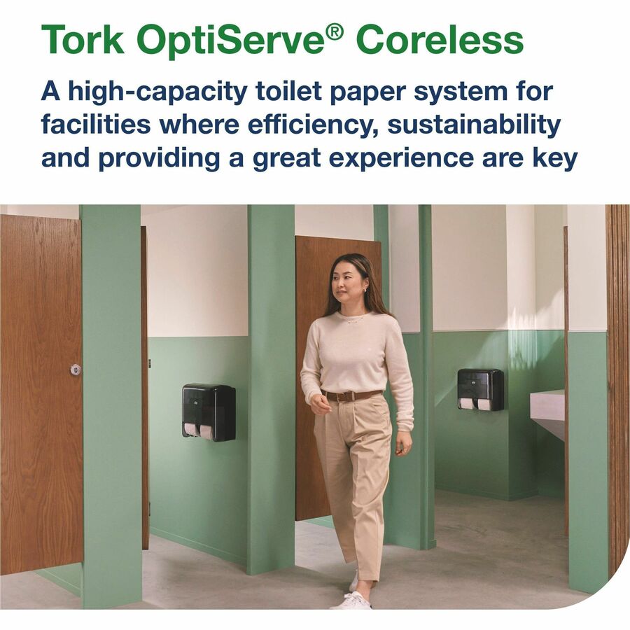 TORK OptiServe High Capacity Coreless Toilet Paper White T5 - 2 Ply - 3.70" Width x 500 ft Length - White - 1500 Sheets - 18 / Carton