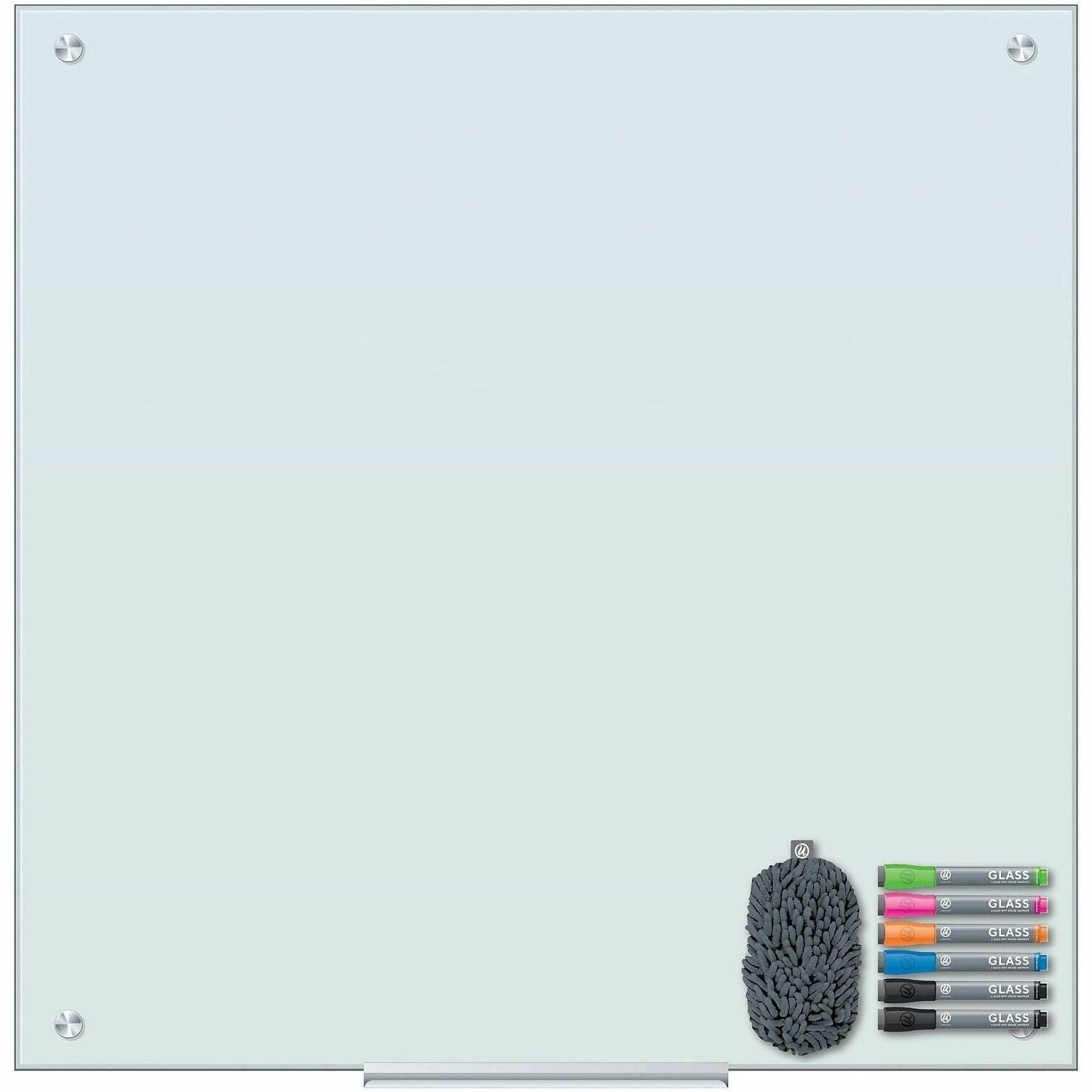 U Brands Dry Erase Board - 36" (3 ft) Width x 36" (3 ft) Height - White Glass, Tempered Glass Surface - Square - Horizontal/Vertical - Magnetic - Frameless, Ghost Resistant, Stain Proof - 1 Each