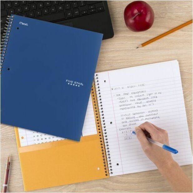 Five Star Subject Spiral Notebook - 1 Subject(s) - 100 Sheets - Wire Bound - Ruled Margin - Letter - 8 1/2" x 11" Sheet Size - Fire Red Plastic, Forest Green, Pacific Blue Cover - Durable Cover, Water Resistant, Bleed Resistant, Perforated, Spiral Lock...
