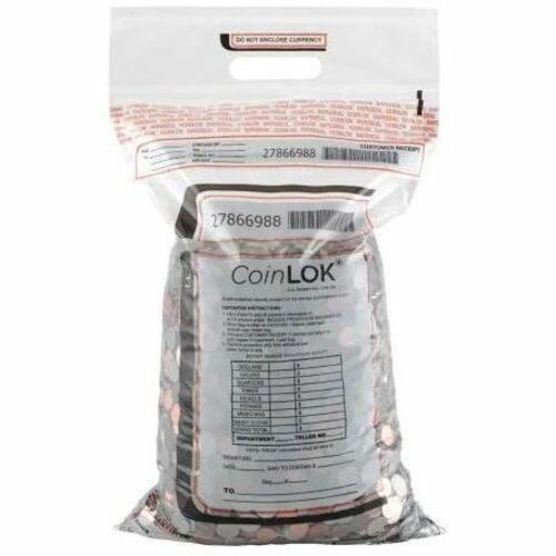ControlTek CoinLOK Plastic Coin Bags - 50 lb Capacity - 12.50" - Clear - Plastic, Poly - Coin - 50 / Pack