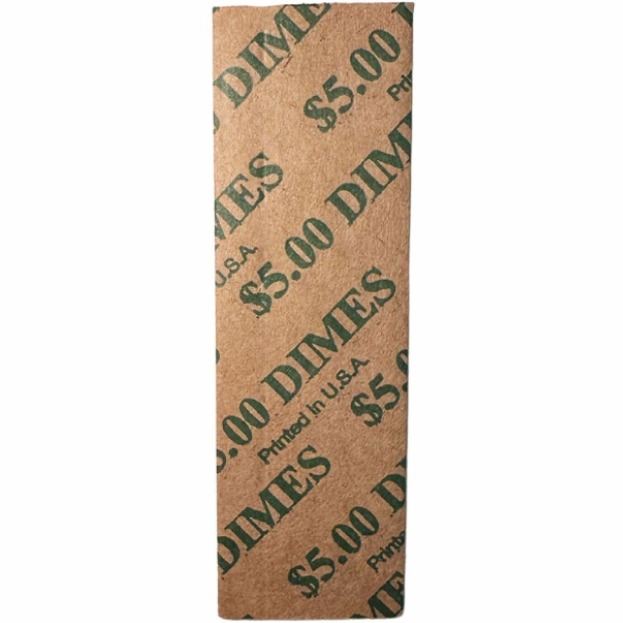 ControlTek Flat Tubular Coin Wrappers for Quarters - 25� Denomination - Durable, Crimped, Pre-printed, Heavy Duty - Kraft Paper - Green - 1000 / Box