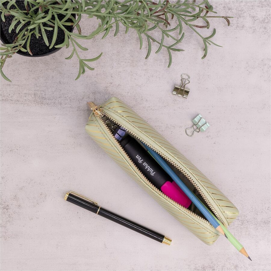 Pukka Pads Haze Carrying Case Pencil - Green - Vegan Leather, Faux Leather, Synthetic Leather Body - Holographic Geometric Gold, Gold Foil, Classy Geometric - 2" Height x 7.9" Width - 1 Each