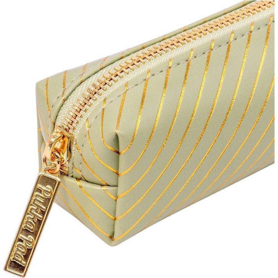 Pukka Pads Haze Carrying Case Pencil - Green - Vegan Leather, Faux Leather, Synthetic Leather Body - Holographic Geometric Gold, Gold Foil, Classy Geometric - 2" Height x 7.9" Width - 1 Each