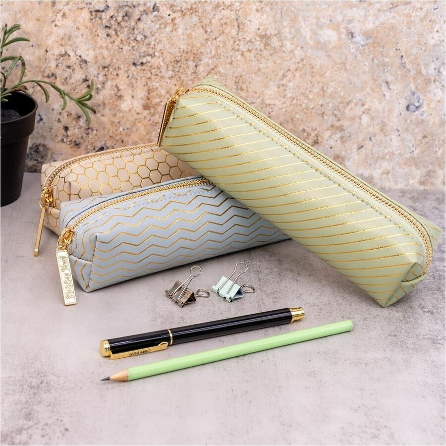 Pukka Pads Haze Carrying Case Pencil - Green - Vegan Leather, Faux Leather, Synthetic Leather Body - Holographic Geometric Gold, Gold Foil, Classy Geometric - 2" Height x 7.9" Width - 1 Each