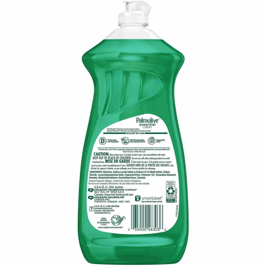Palmolive EssentialClean Original DishSoap - For Dish - Liquid - 28 fl oz (0.9 quart) - Original Scent - Recommended For: Grease Remover, Food Remover, Grime Remover - Phosphate-free, Paraben-free - Green - 9 / Carton