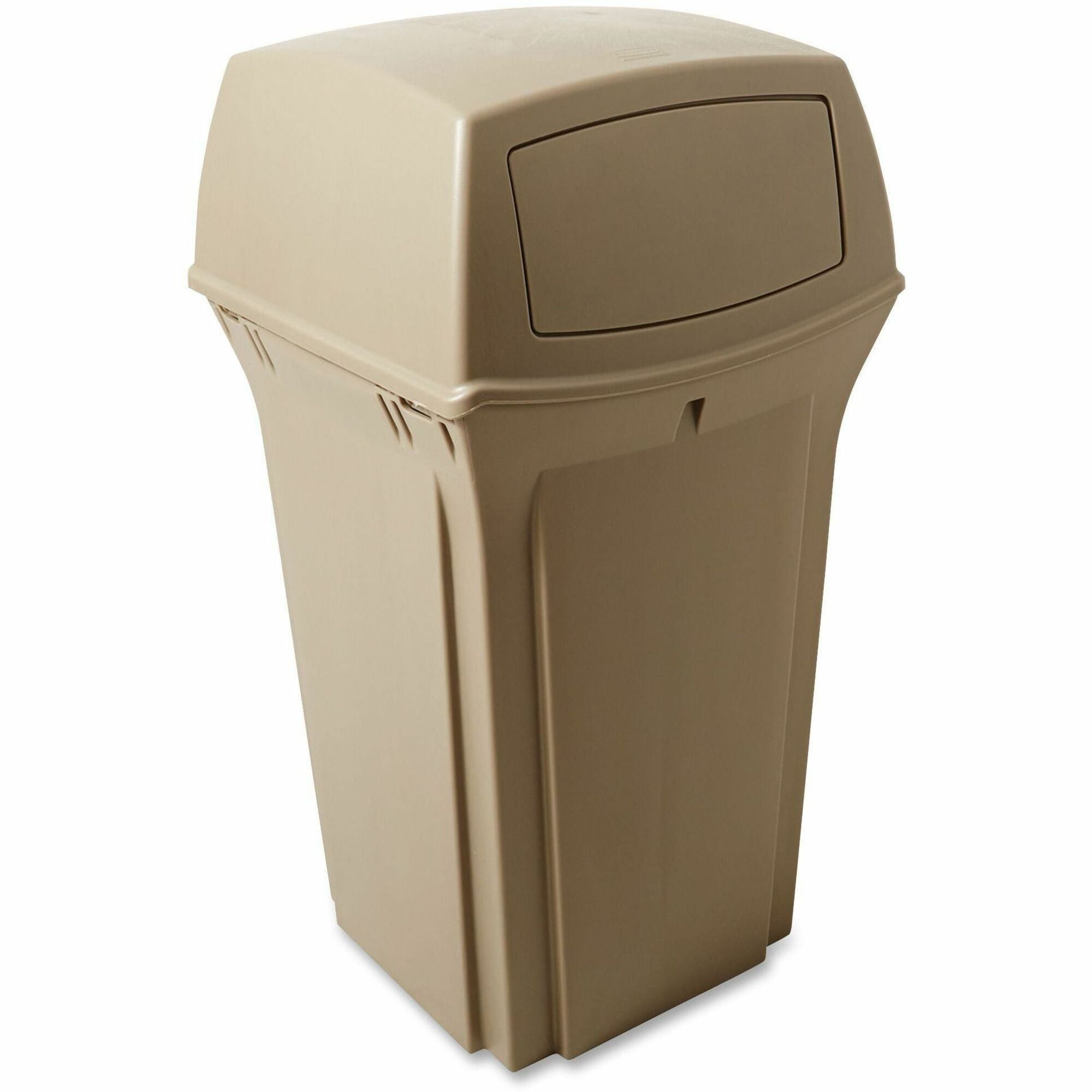 Rubbermaid Commercial Ranger Waste Container - Side Open - Hinged Lid - 35 gal Capacity - Square - For Outdoor - Durable, Hinged Door, Hinged Lid, Fire-Safe - Plastic, Metal, Structural Foam - Beige - 1 Each