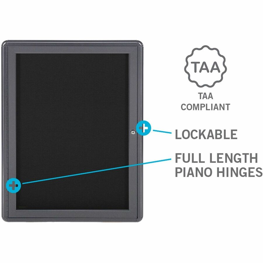 Ghent Ovation Enclosed Bulletin Board - 26" Board Height x 36" Board Width - Beige Fabric Surface - Gray Aluminum Frame - 1 Each