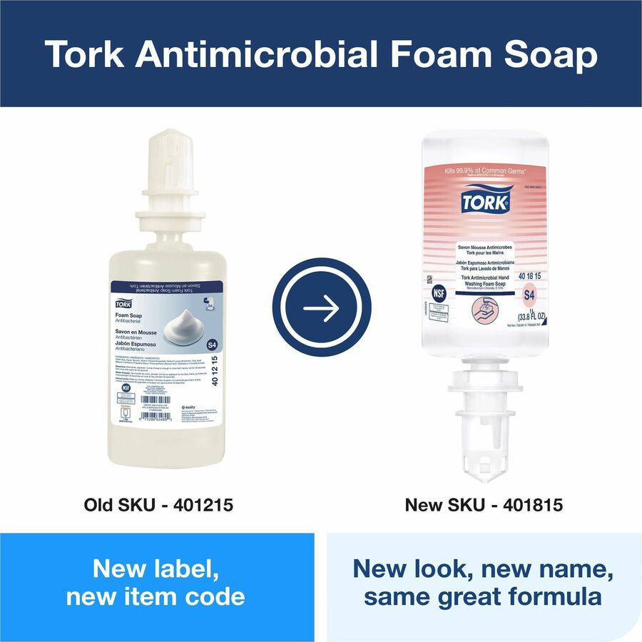 TORK Antimicrobial Hand Washing Foam Soap S4 - Fragrance-free Scent - 1.06 quart - Pump Dispenser - Kill Germs, Bacteria Remover - Hand, Food Handling, Healthcare - Moisturizing - Antibacterial - Hygienic, Dye-free - 6 / Case