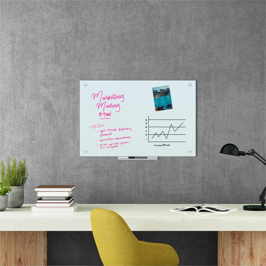 U Brands Dry Erase Board - White Glass Surface - Horizontal/Vertical - Magnetic - Frameless, Stain Resistant, Ghost Resistant - 1
