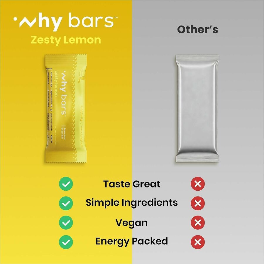 Why Bars Superfood Protein Snack Bars - Gluten-free, Dairy-free, Soy-free, Non-GMO, Individually Wrapped - Zesty Lemon - 2.04 oz - 12 / Pack