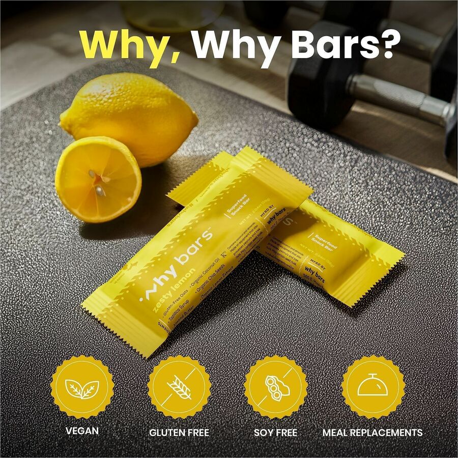 Why Bars Superfood Protein Snack Bars - Gluten-free, Dairy-free, Soy-free, Non-GMO, Individually Wrapped - Zesty Lemon - 2.04 oz - 12 / Pack
